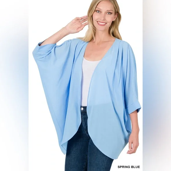 🆕 ZENANA WOVEN CHIFFON CARDIGAN WITH SHOULDER PLEAT - Picture 1 of 4
